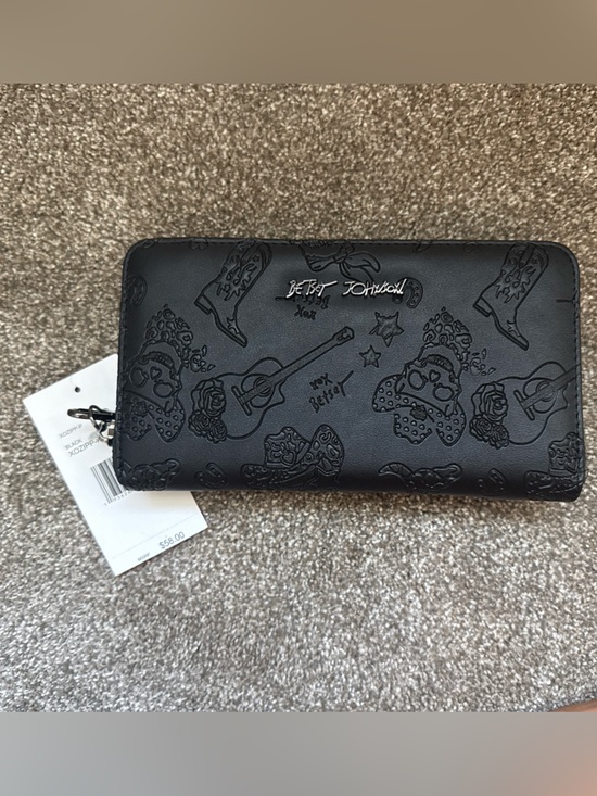 Betsey Johnson Handbags - Betsey Johnson Black Embossed Skull & Guitar Zip Wallet Wristlet